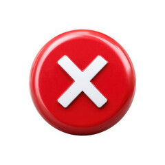 Obraz premium Glossy red circle button with white cross symbol isolated on transparent background