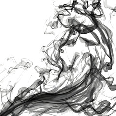Abstract Black Smoke Swirls on a White Background - Dynamic and Ethereal Flowing Patterns
