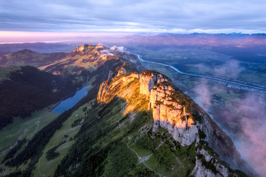 Aerial view on the Rheintal and Alpstein area in Switzerland