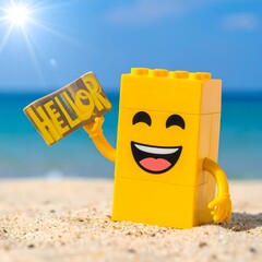 Fototapeta premium Yellow emoji brick holding sign