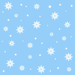 Seamless star pattern with snowflakes and dots on transparent background. Ideal for winter, Christmas, New Year, textiles, wrapping paper, wallpapers, and festive decor.