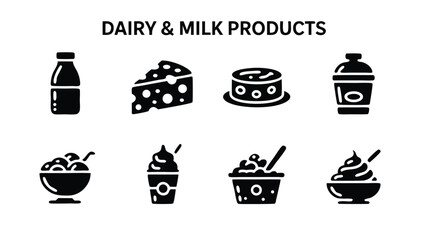 Collection of Dairy and Milk Product Icons Representing a Variety of Delicious Choices