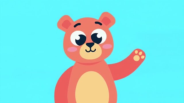 Cute bear waving hello with blue background.