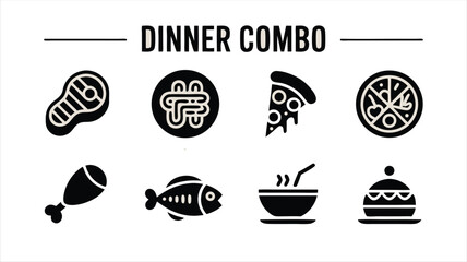 An Assortment of Delicious Dinner Combo Options Featuring a Steak Pizza Pasta Noodles Chicken Leg Fish Soup and Hamburger