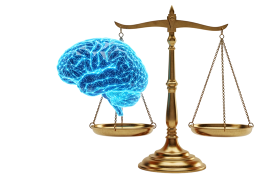 A glowing blue brain on a scale, isolated on transparent background