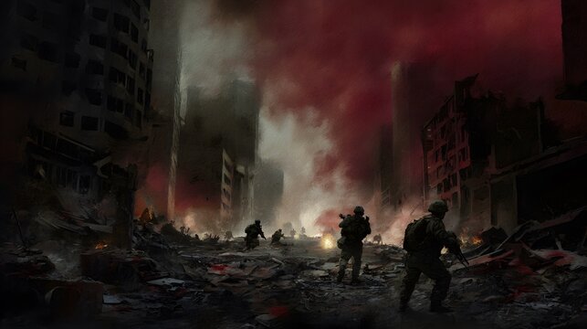 Digital Painting of Brutal War Scene - Powered by Adobe