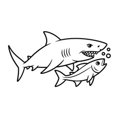 Cartoon shark and fish illustration with bubbles