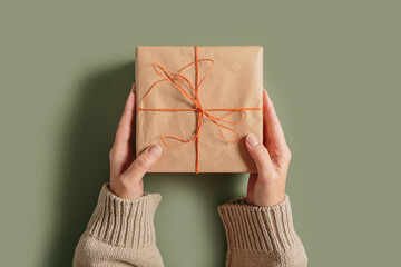 Autumn and winter vibes, Thanksgiving day, winter holidays present, seasonal sale concept. Woman...