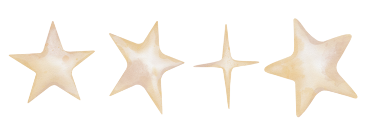 Hand drawn watercolor set of illustration of the beige yellow stars for Baby shower invitations or nursery wall art. Drawing sky perfect for conveying a dreamy, mystical atmosphere soft colors.