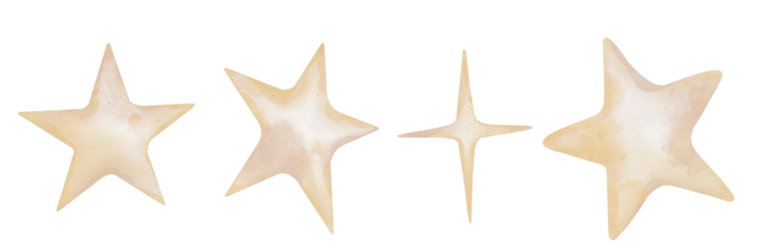 Hand drawn watercolor set of illustration of the beige yellow stars for Baby shower invitations or nursery wall art. Drawing sky perfect for conveying a dreamy, mystical atmosphere soft colors.