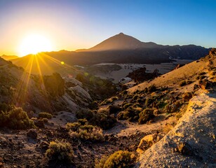 Fototapeta premium Volcanic landscape at sunset