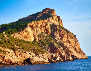 Rocky coastline under a bright sky