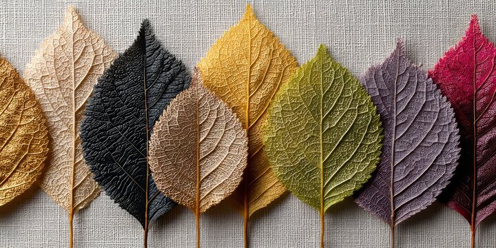 Dried colorful leaves on fabric background evoke autumn, seasonal change, and natural design for eco-friendly marketing or creative projects