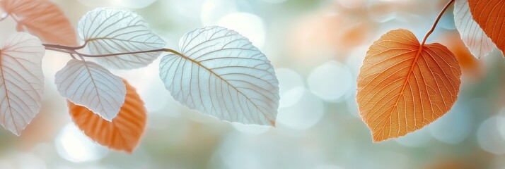 Delicate pastel leaf pattern with bokeh effect creates elegant, nature-inspired background ideal for wellness, eco, or seasonal marketing visuals