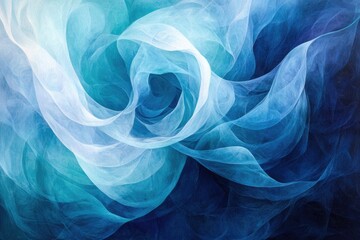Abstract art featuring swirling, translucent blue and white forms creating a mesmerizing, ethereal effect.
