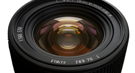 Close-Up Camera Lens with Chromatic Aberration Isolated on Transparent Background  