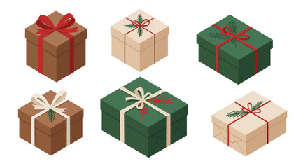 Festive gift box collection with elegant ribbons and holiday decorations