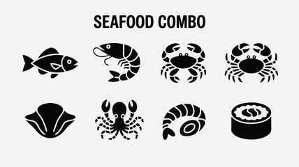 A Comprehensive Collection of Seafood Icons Perfect for Culinary Design Projects and Menus