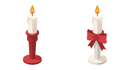 Festive candles with decorative wax drips and red bow in isometric design