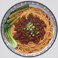 Authentic Sichuan Dan Dan Noodles with Chili Oil - Top-Down Perspective