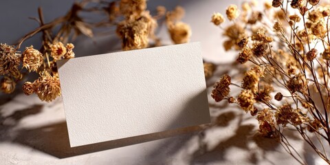 Neutral Colored Business Card Mockup with Dried Flowers for Elegant Branding