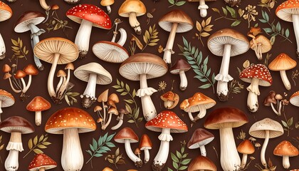 Detailed mushroom pattern on dark background