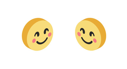 Fototapeta premium Two isometric smiling face emojis with cheeks on a white background