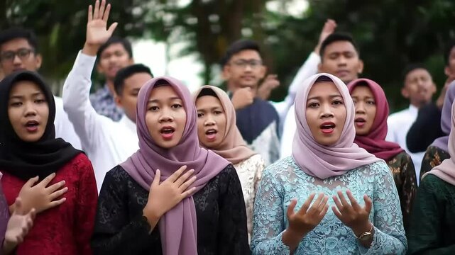 Diverse Youth Singing Outdoors.