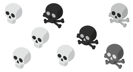 Isometric skull and crossbones pattern in black and white