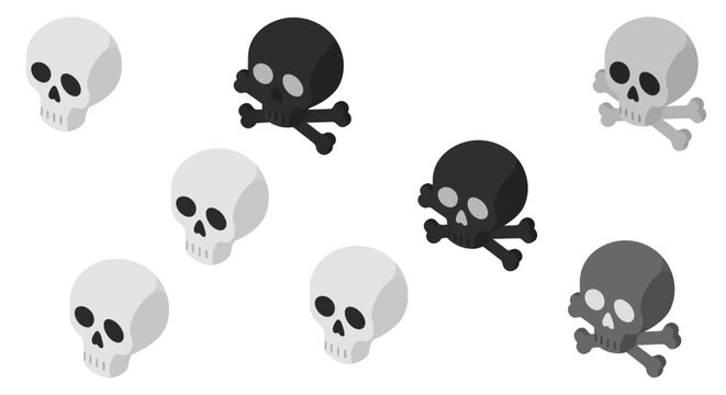 Isometric skull and crossbones pattern in black and white