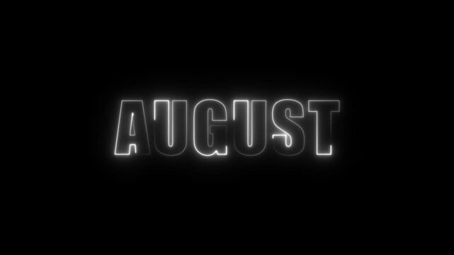Glowing Neon  AUGST  Text Animation on Black Background, Autumn Month Announcement, 4k video