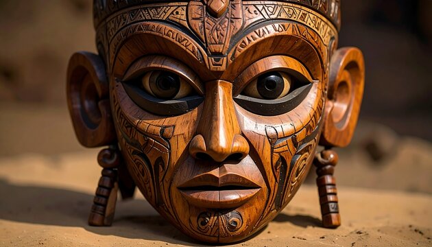 Close-up of intricate wooden mask