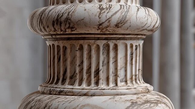 Elegant marble Ionic column base with fine fluting, classical architecture detail in soft daylight