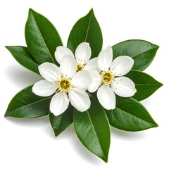 Fototapeta premium White flowers and leaves on white background