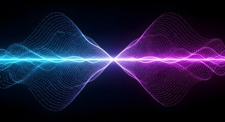 Electric Dreams: A Mesmerizing Dance of Light - Intertwining Luminous Blue and Purple Wave Patterns Against a Deep Black Canvas, Creating a Stunning Abstract Display of Digital Fluidity!