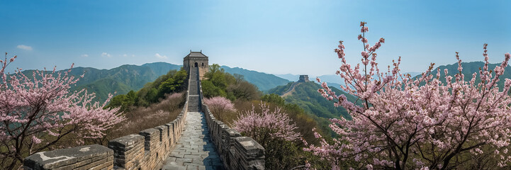 stunning Great Wall of China spring day
