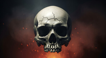 Halloween a hauntingly realistic skull emerges from the darkness, its cracked surface hinting at a forgotten past and the fragility of mortal existence