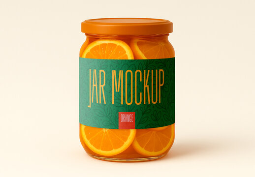 Orange Fruit Jar Mockup with Realistic Glass Packaging Design