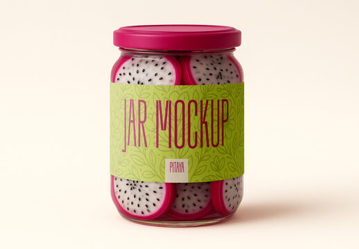 Realistic Pitaya Jar Mockup with Fresh Sliced Fruit