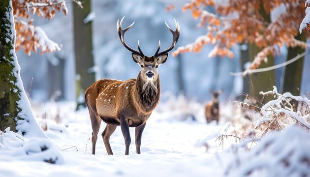 Majestic deer in snowy forest - Powered by Adobe