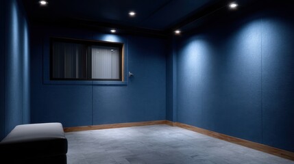 Fototapeta premium Deep Blue Interior Space Lit by Tiny Red LEDs with a Modern Aesthetic