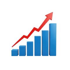 Dynamic bar chart with upward trending arrow showing business growth and positive financial performance transparent background