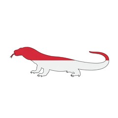 Komodo dragon silhouette design with Indonesian flag colors for creative travel projects