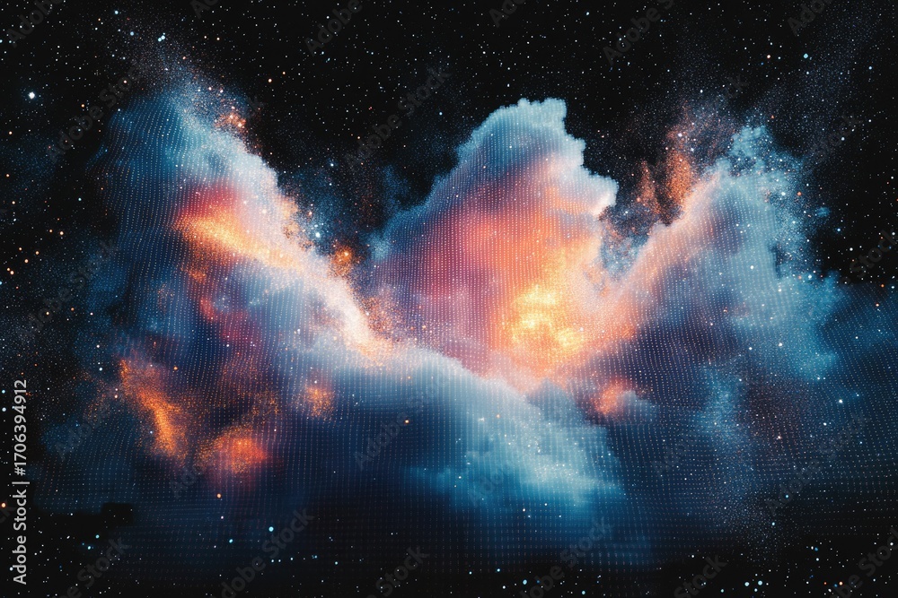 Wall mural a digital rendering of a nebula, showcasing vibrant colors and a cosmic mesh structure within a star