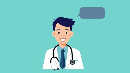 Animated doctor character with stethoscope and chat bubble, representing online consultation, telemedicine, or virtual healthcare communication. - Powered by Adobe