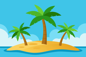 Obraz premium A cartoon island background with coconut trees and sand vector illustration