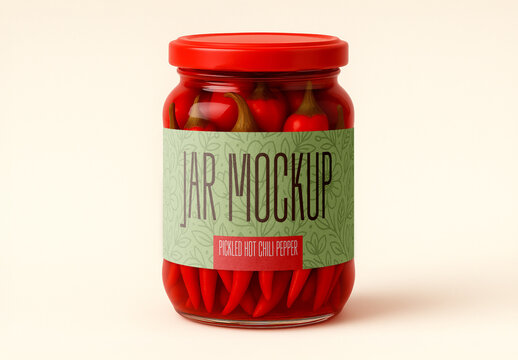 Pickled Hot Chili Pepper Glass Jar Mockup &ndash; Realistic Packaging Template for Branding and Label Design