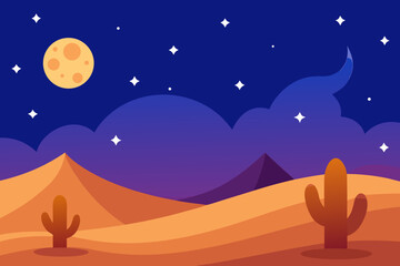 Obraz premium A simple cartoon of a night desert with stars vector illustration
