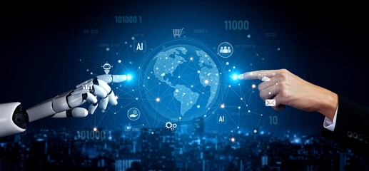 Obraz na płótnie Canvas AI enables a global digital ecosystem integrating data, commerce, communication, and financial services to drive intelligent, automated, and scalable economic transformation Vouch