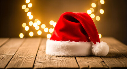 santa claus hat on wooden background